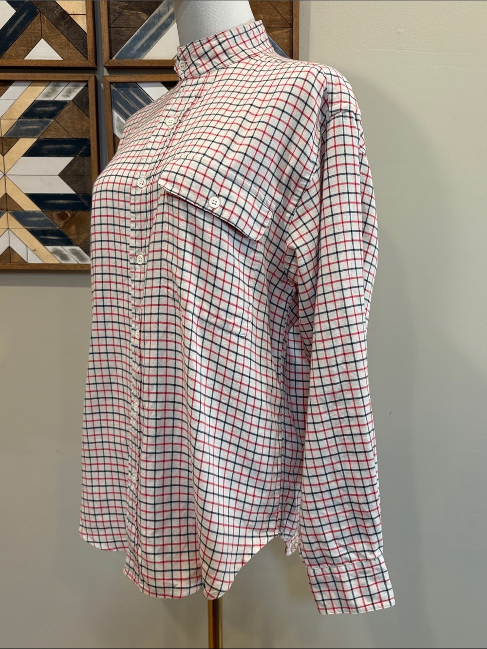 Vintage Ralph Lauren Equestrian Windowpane Check Cotton Wool High Neck Top 8 - Picture 6 of 13